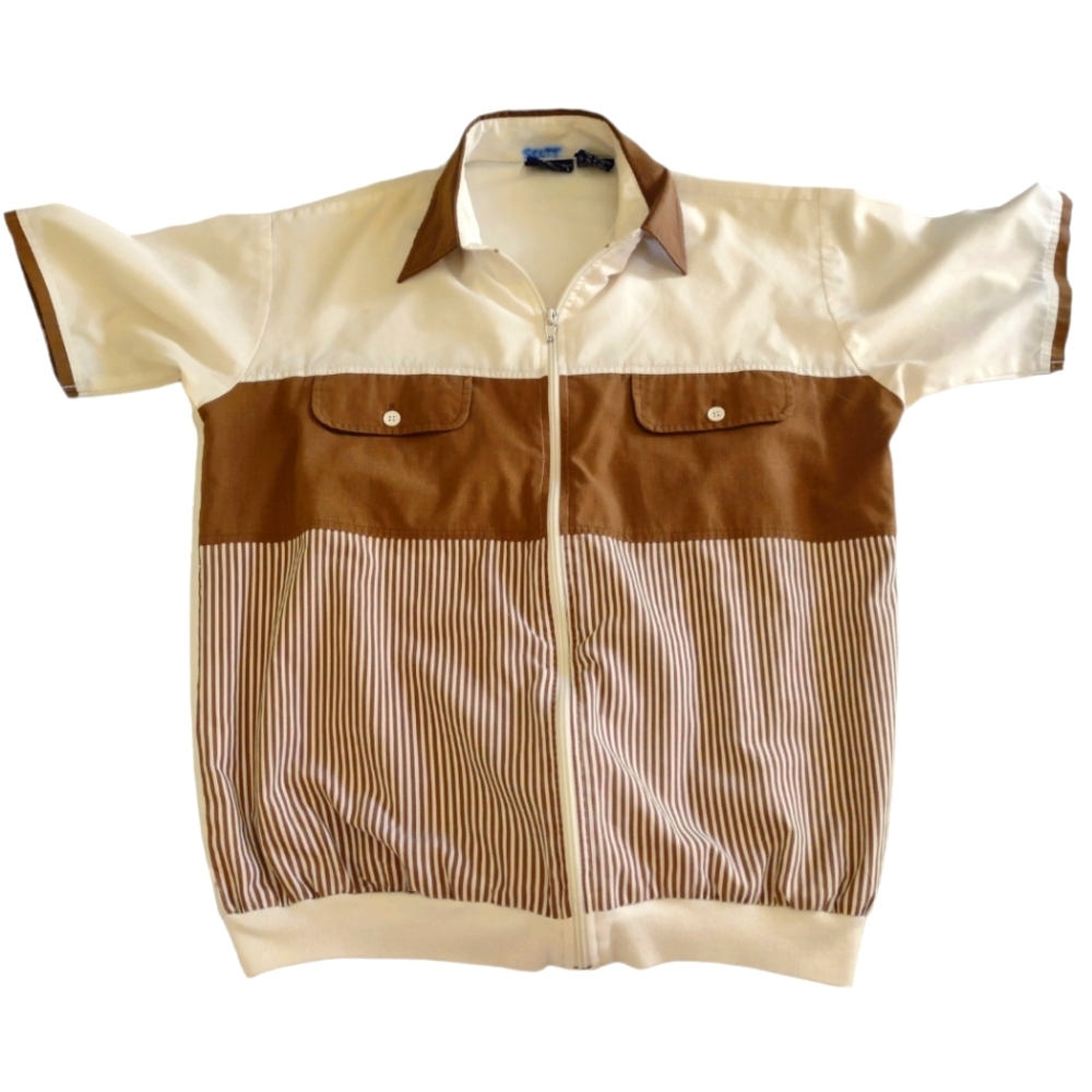 Vintage J. Blair Men's Medium 15-15.5 Multicolor Full Zip Banded Waist Polo